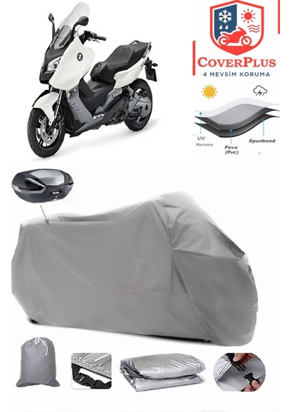 Bmw C 650 Motor Brandası Gri Arka Çanta Uyumlu Motorsiket Brandası Motor Örtüsü Çadır Su Geçirmez Motosiklet Kılıfı Motor Brandası