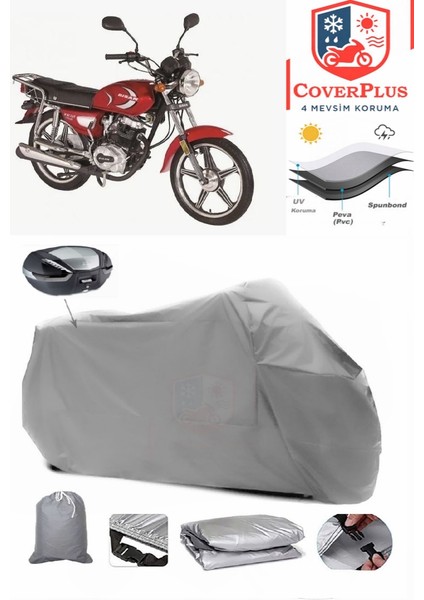 Bisan Atlas 125 Arka Çanta Uyumlu (Gri) Motorsiket Brandası Motor Örtüsü Çadır Su Geçirmez Motosiklet Kılıfı Motor Brandası