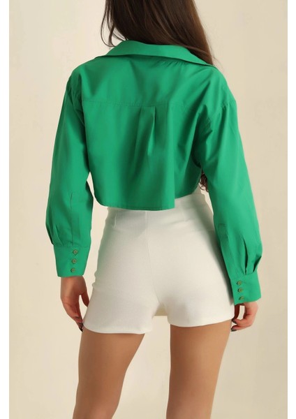 Poplin Crop Gömlek Yeşil S3060 fırsatları