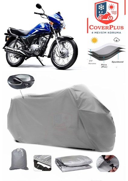 Honda Cb 125 Ace Arka Çanta Uyumlu (Gri) Motorsiket Brandası Motor Örtüsü Çadır Su Geçirmez Motosiklet Kılıfı Motor Brandası