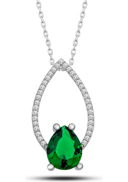 Gümüş Yeşil Taşlı Damla Kadın Kolye fiyatları