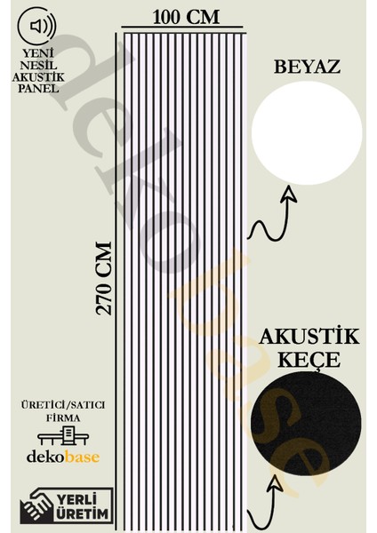 100x270 cm Beyaz Renk Akustik Ahşap Duvar Paneli