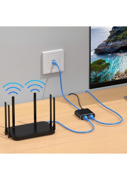 Ethernet Kablosu Ile Ethernet Bölücü 1000 Mbps 1 x 2 Splitter Adaptör