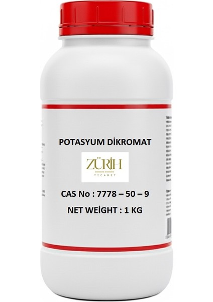 Kimya Zurih Lab Potasyum Dikromat - 1 Kg - (Cas No: 7778-50-9) - Form: Toz - 1 Kg / HDPE Şişe