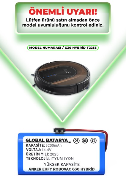 Anker Eufy Robovac G30 Hybrid Uyumlu Akıllı Robot Süpürge Bataryası 14.4V 3200mAh Li-ion Pil (Yüksek Kapasite) indirimleri