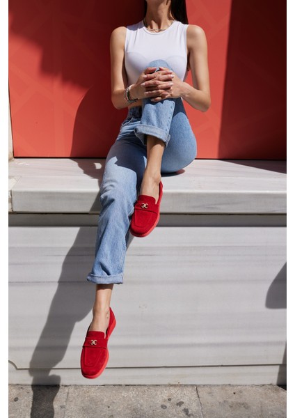 Lugo Kadın Kahve Gercek Suet Loafer Ayakkabi