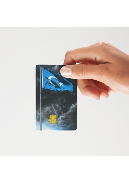 Doğu Türkistan Bayrağı Temalı Parlak Yüzeyli Kart Kaplama Sticker, Kredi/banka Kartı Uyumlu