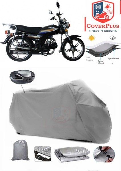Kral Motor KR-100-7 Motor Brandası Gri Arka Çanta Uyumlu Motorsiket Brandası Motor Örtüsü Çadır Su Geçirmez Motosiklet Kılıfı Motor Brandası