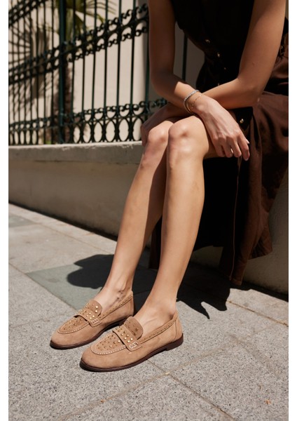 Samula Kadın Nude Gercek Suet Trok Detay Oxford Ayakkabi