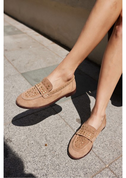 Samula Kadın Nude Gercek Suet Trok Detay Oxford Ayakkabi fırsatları
