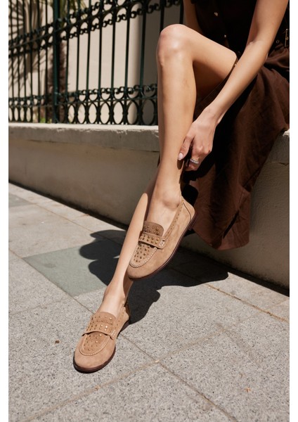 Samula Kadın Nude Gercek Suet Trok Detay Oxford Ayakkabi