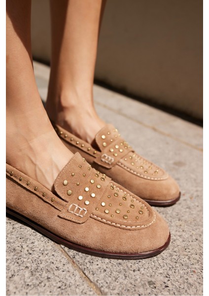 Samula Kadın Nude Gercek Suet Trok Detay Oxford Ayakkabi