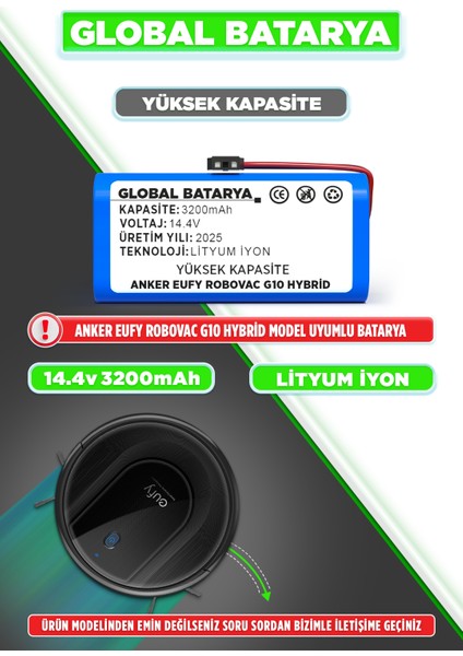 Anker Eufy Robovac G10 Hybrid Akıllı Robot Süpürge Bataryası 14.4v 3200mAh Li-ion Pil (Yüksek Kapasite)