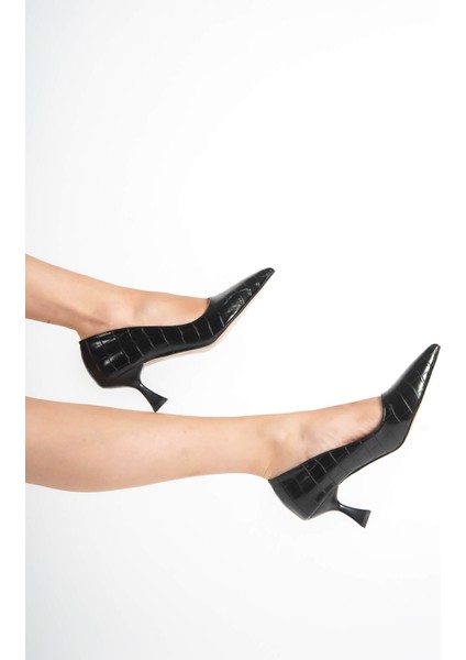 Modaserdem Kery Kadın Kroko Siyah Topuklu Ayakkabı