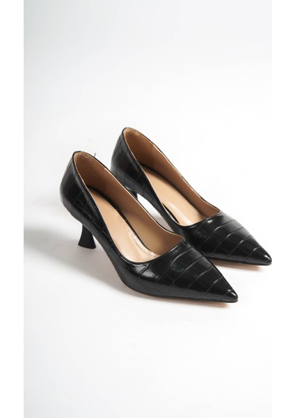 Modaserdem Kery Kadın Kroko Siyah Topuklu Ayakkabı fırsatları