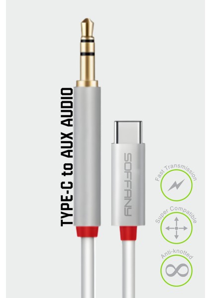 3.5 mm Jack Aux To Type-C Ses Kablosu Beyaz