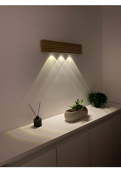 Kablosuz Şarjlı Hareket Sensörlü Ahşap LED Duvar Apliği
