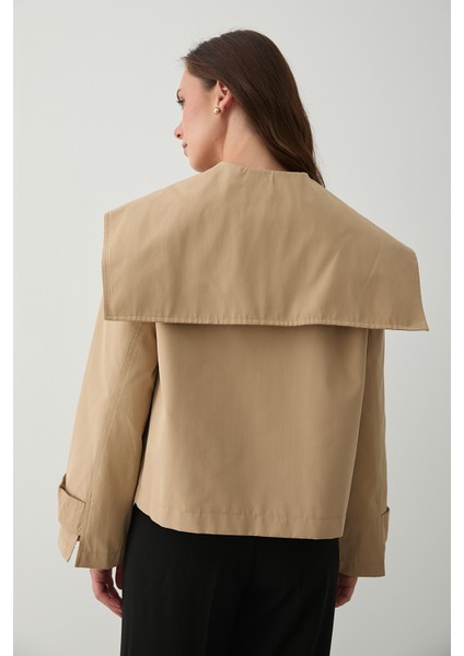 Camel Sakura Geniş Yaka Kısa Trençkot - 7530