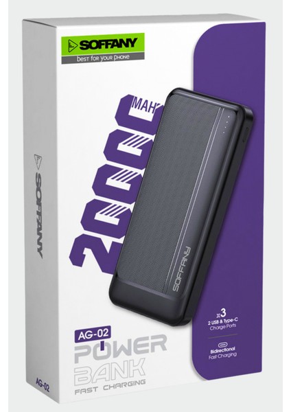 AG02-002 20.000 mAh P.Bank 2 Type-C + 1 USB Çıkışlı Siyah fiyatları