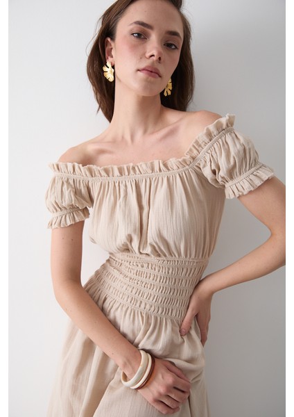 Natural Büzgülü Elbise