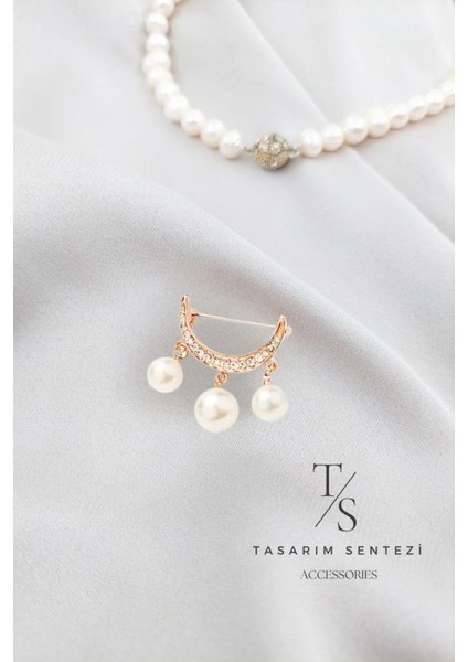 Broş Metal Rozet Hilal Model 3 Incili Taşlı Yaka Kıyafet Eşarp Fular Atkı Şal Takı Aksesuar Hediye