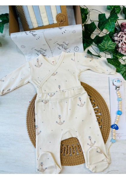 Çapa Desenli Mavi Müslin Battaniyeli Erkek Bebek Hediye Seti modelleri