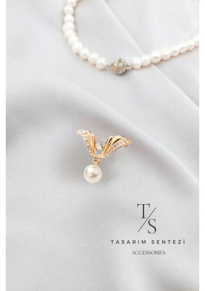 Broş Metal Rozet Kanat Taşlı Incili Yaka Kıyafet Eşarp Fular Atkı Şal Takı Aksesuar Hediye