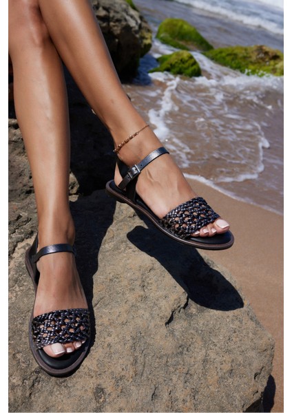Palermo Kadın Siyah Örgu Desen Ispanya Uretım Sandalet fırsatları