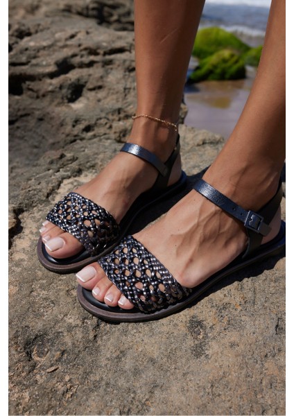 Palermo Kadın Siyah Örgu Desen Ispanya Uretım Sandalet indirimleri