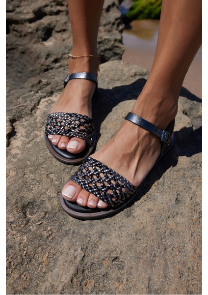 Palermo Kadın Siyah Örgu Desen Ispanya Uretım Sandalet