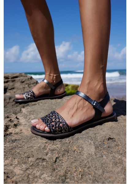 Palermo Kadın Siyah Örgu Desen Ispanya Uretım Sandalet