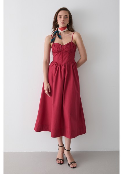 Sarı Bel Detaylı Poplin Elbise