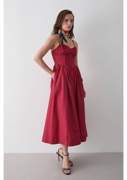 Sarı Bel Detaylı Poplin Elbise