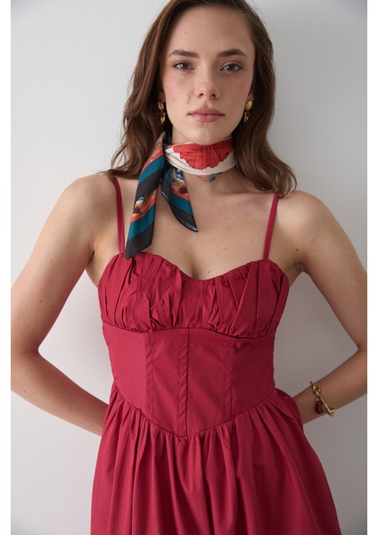 Sarı Bel Detaylı Poplin Elbise