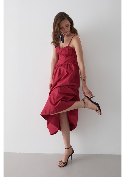 Sarı Bel Detaylı Poplin Elbise