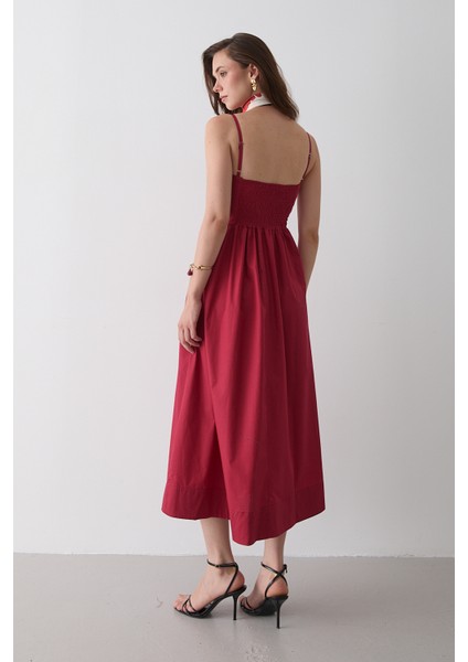 Sarı Bel Detaylı Poplin Elbise