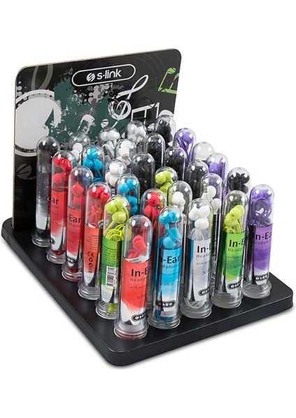 S-Link SL-STK10 30LU Stand Set 8-Beyaz+8-Siyah+5-Krımızı 3-Mor+3-Mav +3-Yeşil Kulak Içi Mikrofonlu