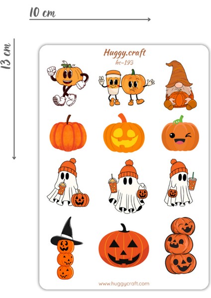 Sonbahar Temalı Turuncu/kahverengi Renkli Balkabaklı Sevimli Sticker Seti - 12 Parça - HC193