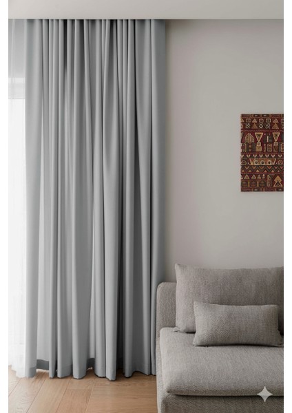 Açık Gri - Hasır Karartma Perde Blackout -Pilesiz - Tek Kanat - KSTL711