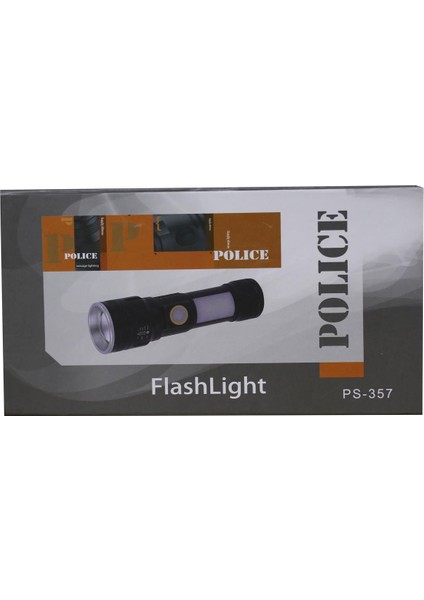 Polıce PS-357 Zoom, Yan Aydınlatma Işıklı,magnetli ve Kırmızı-Mavi Ikaz Işıklı,şarjlı El Feneri