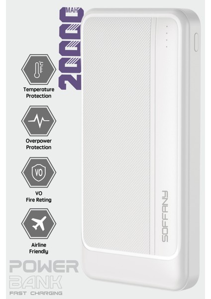 AG02-001 20.000 mAh P.Bank 2 Type-C + 1 USB Çıkışlı Beyaz