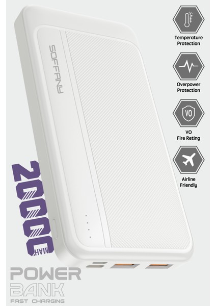 AG02-001 20.000 mAh P.Bank 2 Type-C + 1 USB Çıkışlı Beyaz fiyatları