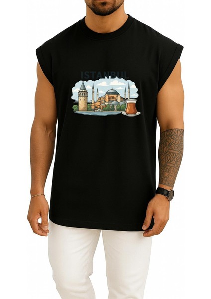 Oversize Istanbul - Ayasofya Camii ve Çay Göğüs Tasarımlı Atlet