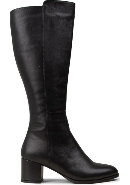 Kadın Hakiki Deri Siyah Fermuarlı Çizme - A2131ZSYHC01