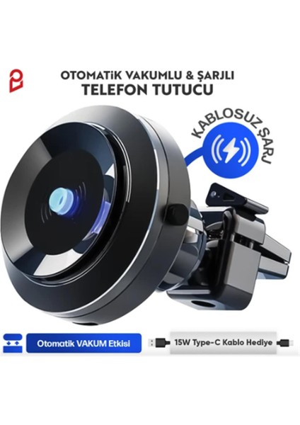 Enkado Otomatik Vakumlu Kablosuz Şarjlı Araç Içi Telefon Tutucu