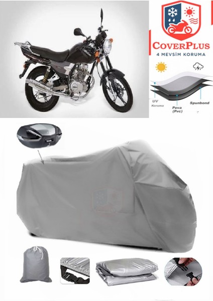 Falcon Lion 150 Motor Brandası Gri Arka Çanta Uyumlu Motorsiket Brandası Motor Örtüsü Çadır Su Geçirmez Motosiklet Kılıfı Motor Brandası