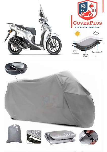 Kymco People S 200I Motor Brandası Gri Arka Çanta Uyumlu Motorsiket Brandası Motor Örtüsü Çadır Su Geçirmez Motosiklet Kılıfı Motor Brandası