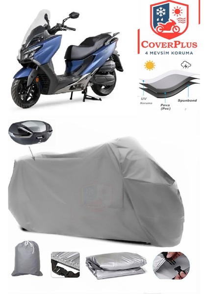 Kymco Xtown 250I Motor Brandası Gri Arka Çanta Uyumlu Motorsiket Brandası Motor Örtüsü Çadır Su Geçirmez Motosiklet Kılıfı Motor Brandası