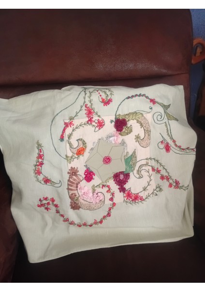 El Işi Çeşidinde Tek Kırlent Kılıfı-Su Yeşili Fabric Origami ve Kurdele Nakışı Kırlent indirimleri