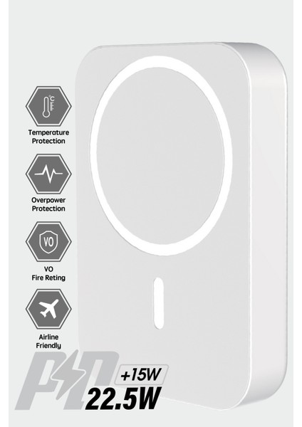 BR-011 5.000 mAh Magsafe P.Bank Type-C + USB Giriş-Çıkış Hızlı Şarj